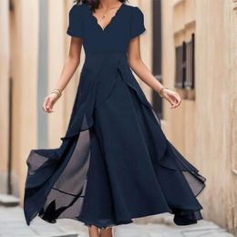 Casual Dresses 2024 Sexy V Neck Evening Chiffon Gown Dress High Waist Slit Prom Gowns Party Vestidos Robe