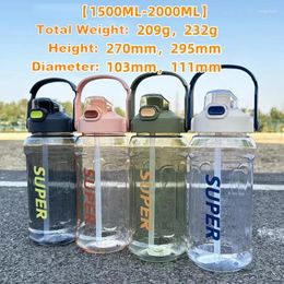 Water Bottles 1500/2000ML Bottle With Straw Outdoor Sports Drinking Large Capacity Plastic Cup Fitness