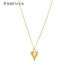 ANDYWEN 925 Sterling Silver Gold Small Heart Pendant Choker Necklace Luxury Rock Punk Fashion Fine Jewelry Wedding Party 240524