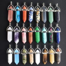 100pcs Cheap wholesale Natural Stone Crystal Hexagonal Prism Chakra Healing Pendants Charms For Women Crystal Pendant Accessories