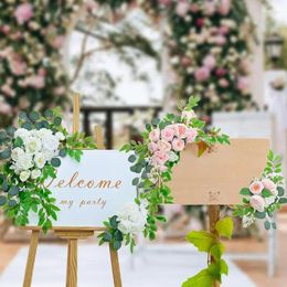 Decorative Flowers 2pcs Artificial Wedding Hanging Garland Welcome Sign Backdrop Party Decoration Arches Fake Window Display Floral