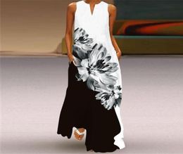 Casual Dresses Flower Printed Sleeveless Women Maxi Dress 2021 Summer Beach Long Ladies Sundress Plus Size Female Vestidos2026349