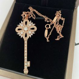 Designer's New Gold plating Christmas Key Necklace full of diamonds sweet and versatile ins chain straight 4A9D