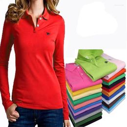 Women's Polos High Quality Long Sleeve Shirts Horse Embroidery Casual Womens Lapel Tees Cotton Slim Female Tops XXL