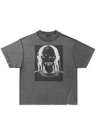 Men's T-Shirts High Quality Fashion Brand Short Sleeved 2024SS New Hip Hop Black Avatar Print Retro Worn T-shirt Mens Loose Large Top J240522