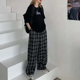 Women's Pants Black Women Plaid Casual Loose Wide Leg Trouser Retro Hip-Hop Streetwear Fashion Spring/Summer Pant