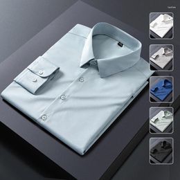 Men's Dress Shirts Long-sleeved Shirt For Men Business No-iron Slim Fashion Formal Tees Lapel Male Brand Clothing White Grey Blue Pink