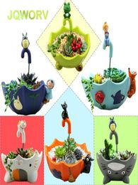 9Style Cartoon Cute totoro flower pot farmhouse decor Resin Creative Crafts planters Home office garden succulent plant pot T3881610