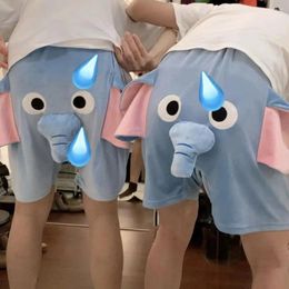 Men's Shorts Stylish Fuzzy Cartoon Lovely Elephant Elastic Waist Summer Lounge Sleep S Pants Couple Pyjama Sleepwear