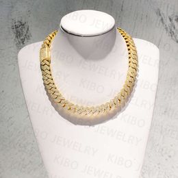 Sterling Sier With Yellow Gold Plated Iced Out Vvs Hip Hop Big Huge 14Mm Cuban Link Moissanite Chain