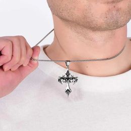 Pendant Necklaces Mens Vintage Flame Cross Pendant Necklace Womens Stainless Steel Chain Charm Necklace Cool Punk Hip Hop Jewelry Gifts S245