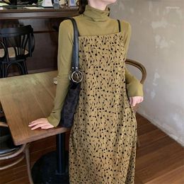 Work Dresses Harajpee Temperament Fashion Set Winter Women Mid Length Fragmented Flower Strap Dress Solid Long Sleeve Sweater Two Piece Sets