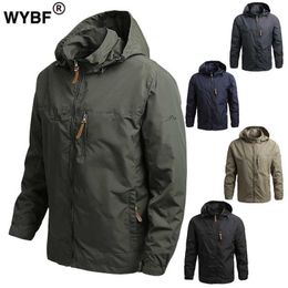Men's Jackets Mens hooded raincoat winter waterproof skin tactical military jacket sports hiking windproof and sun proof military jacket Q240523