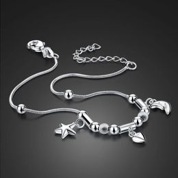 Bohemia Sweet Simple Stars Moon Heart Anklet 100% 925 Sterling Silver Ankel Beach Foot Chain Bracelet Women Jewellery Girl Gift 240524