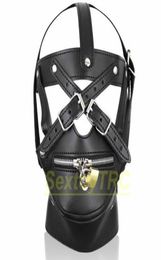 new design bondage hood head mask muzzle harness zipper lock pu leather for male female new design fetish bdsm play costume9977774