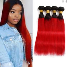 Indian Virgin Hair Extensions Straight Mink Ombre Hair 1B/Red 3 Pieces/lot 1b red Three Bundles Straight Two Tones Color Qhifd