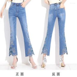 Women's Jeans Spring Embroidery Bell-Bottoms Women Skinny High Waist Fashions Female Casual Slim Fit Blue Pants Pantalones