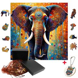 Puzzles Advanced Irregular Wooden Animal Elephant Puzzles Beautiful Fabulous DIY Wood Crafts Family Interactive Games For Adults Kids Y240524