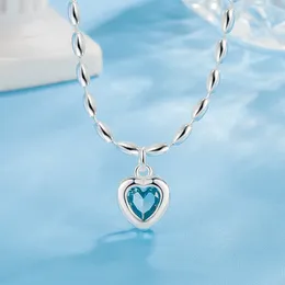Pendants KOFSAC Fashion Zircon Blue Heart Necklace For Women Shiny 925 Sterling Silver Jewellery Rice Beads Chain Lady Valentine's Day Gift