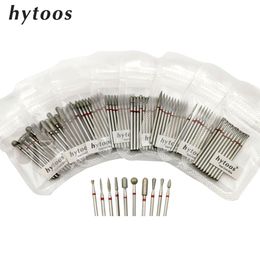 HYTOOS Fine Grit Diamond Nail Drill Bits 10pcs/Set Russian Cuticle Burr Manicure Drills Nails Accessories Tool