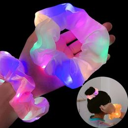 Girls LED Luminous Scrunchies Hairband Ponytail Holder Headwear Elastic Bands Solid Color Hair Accessories L2405