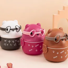 Dinnerware Stackable Bento Lunch Box LeakProof Eyeglass Bear Portable Thermal Double Layer Kids Storage Container