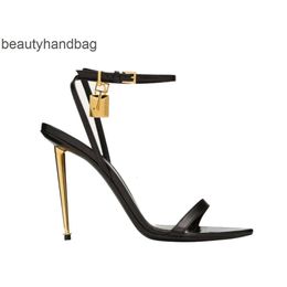 Tom Fords bride Padlock With Box Designer wedding sandal sandals heels ankle strap metal heel Summer dress high heels women shoes pump open pointed toe with box E