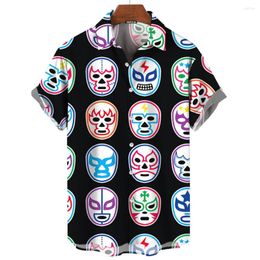 Men's Casual Shirts 3d Mask Print Shirt Summer Lucha Libre Short Sleeve Hawaiian For Men Loose Clothing Mexican Wrestling