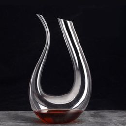 Eco-Friendly 1200ml U-Shaped Glass Horn Wine Decanter Party Wine Pourer Red Beer Carafe Aerator Barware Bar Tool Gift 300F