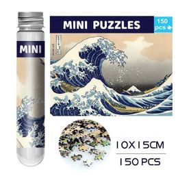 Puzzles 150PCS Mini Test Tube Jigsaw Puzzle The Great Wave Off Decompression Fidget Toys Famous Painting Puzzle for Aldult Family Game Y240524
