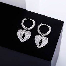 Mens Womens Gold Silver Dangle Earrings Hip Hop Jewellery iced Out Broken Heart Earring 257D