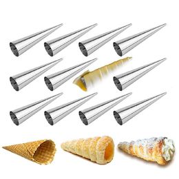 12 Pcs Stainless Steel Non-stick Cream Horn Danish Pastry Mould Tube Cream Horn Mould Roll Croissant Baking Mould Tool 304s