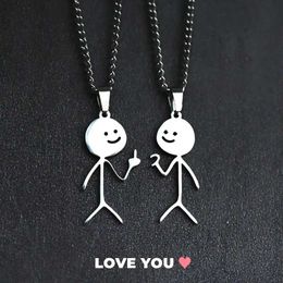 Pendant Necklaces 2023 Interesting Middle Finger Mens Necklace Trend Titanium Steel Heart shaped Hanging Chain Love Jewellery Couple Party Gifts S2452206