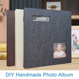 Albums Books Self adhesive page photo album family photo album with window handmade DIY photo album holder 4X6.5X7.6X8.8X10.10X12 photo suitable for infants Q240523