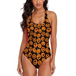 Women's Swimwear Halloween Pumpkin Swimsuit Sexy Cute Pumpkins Print One-Piece Push Up Bodysuit Stylish Beach Wear Birthday Present