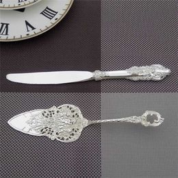 9 25'' Silver Wedding Cake Serve Set Small Shovel Knife Baroque Party Decorating Birthday Silverware Christmas Gift 211023 218f