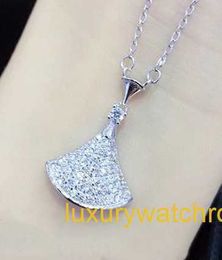 New Classic Fashion Bolgrey Pendant Necklaces Pure silver full diamond small skirt fan-shaped necklace with feminine temperament