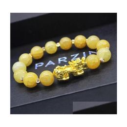 Beaded Natural Stone Agate Beads Strands Bracelet Chinese Pixiu Lucky Brave Troops Charms Feng Shui Jewelry For Men Women 9 Colors Dro Otg5W