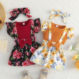 Clothing Sets 0-24M Baby Girl Summer Clothes Bodysuit For Infants Floral Print Suspenders Skirts Bow Princess Outfits Born