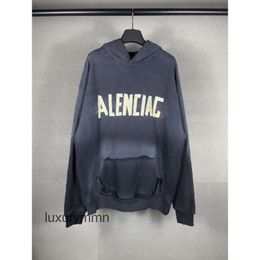 Men Sweaters Tape Balencigs Hoodies Spray Hoodie Sweater Direct High Version Paris Printing Washed Worn Out Men's Women's Hooded Aristocratic Family 5QS9