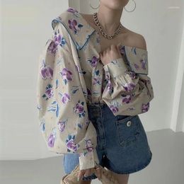 Women's Blouses 2024 Print Women Tops Vintage Elegant Turn-Down Collar Long Sleeve Shirts Korean Chic Sweet Blusas Mujer