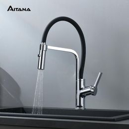 Kitchen Faucets Black Zinc Alloy Cold And Dual Function Shower Outlet Straight Column Rotary Faucet Silicone Universal Design