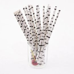 25pcs Black Paper Drinking Straws Star Striped Mustache zebra Paper Straw for Baby Shower Wedding Birthday Halloween Party Decor