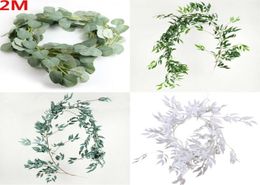 Artificial Fake Eucalyptus Garland Long Leaf Plants Greenery Foliage Willow Plant Green Leaves Home Decor Silk Flower5763199