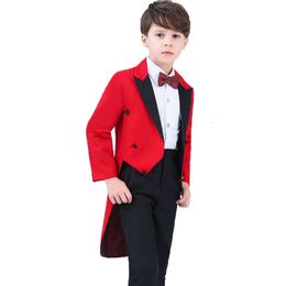 Formal Dress Tuxedo Piano Performance Costume Flower Boys Birthday Wedding Suits 5pcs Jacket Shirt Pant + Tie 4Pcs