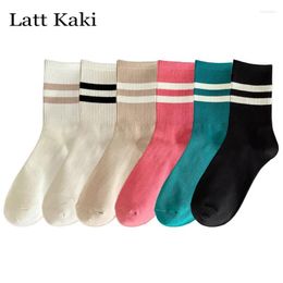 Women Socks 6 Pairs/Lot Japanese Multipack Novelty Candy Color Cotton Sports Crew Girl Preppy Style Striped Casual
