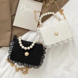 Evening Bags Vintage Small Square Shoulder Bag For Women Pearl Chain Ladies Tote Handbags Clutch Purse Fashion Female Crossbody