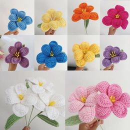 Decorative Flowers Finished Hand-Knitted Tulips Bouquet Handmade Crochet Artificial Fake For Wedding Home Table Decoration Valentine's Gift