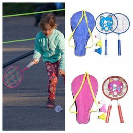 Badminton Sets Pink blue childrens badminton racket anti slip 3-ball childrens training racket handle iron alloy dual racket S52401 S52401