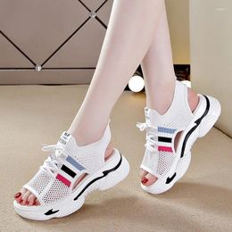 Casual Shoes 2024 Summer Fashion Lace Up Open Toe Women's Sandals Mesh Versatile Walking Sports Zapatillas Mujer